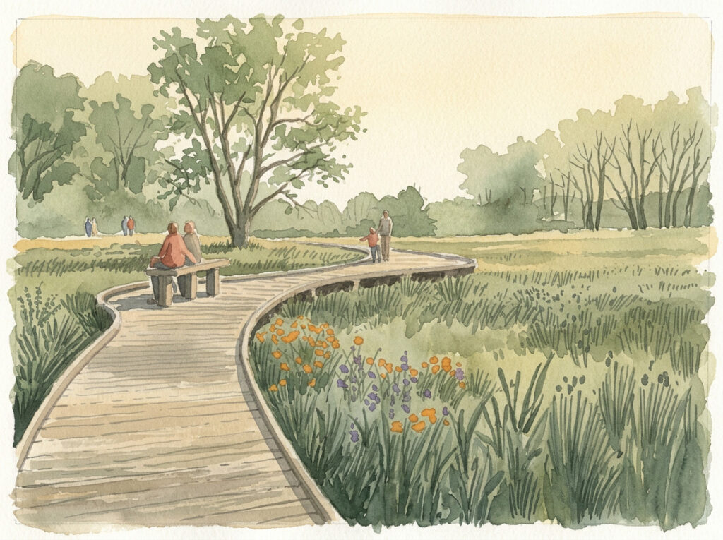 Nature Park Boardwalk - Watercolor Illustration