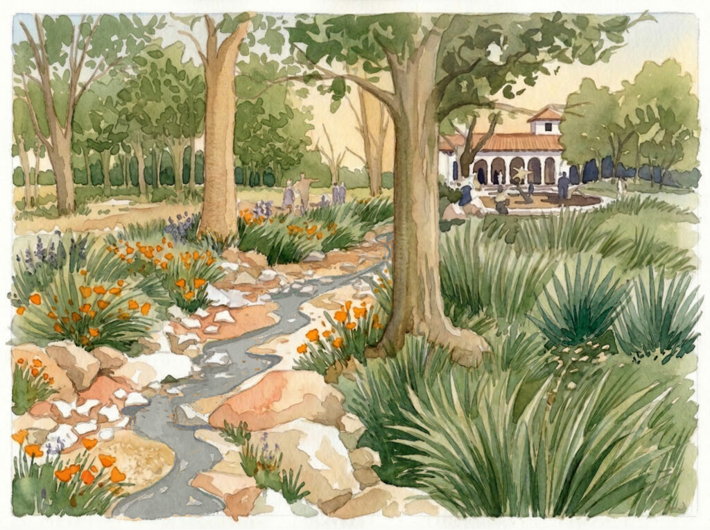 Nature Park Creek Wildflowers - Watercolor Illustration