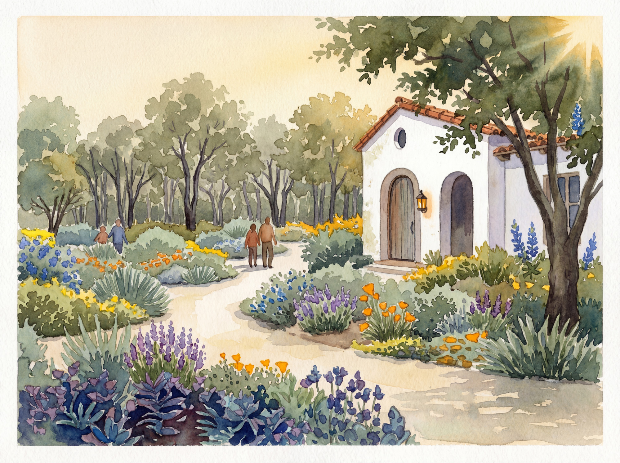 Village Cottage Native Garden - Watercolor Illustration